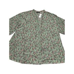 Lane Bryant Open Front - No Buttons Top Size 26/28 Green Print 95 Poly/5 Spandex